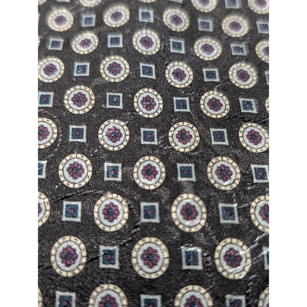 Van Heusen Necktie‎ Mens OS Charcoal Gray Medallion Silk Blend Geometric Classic